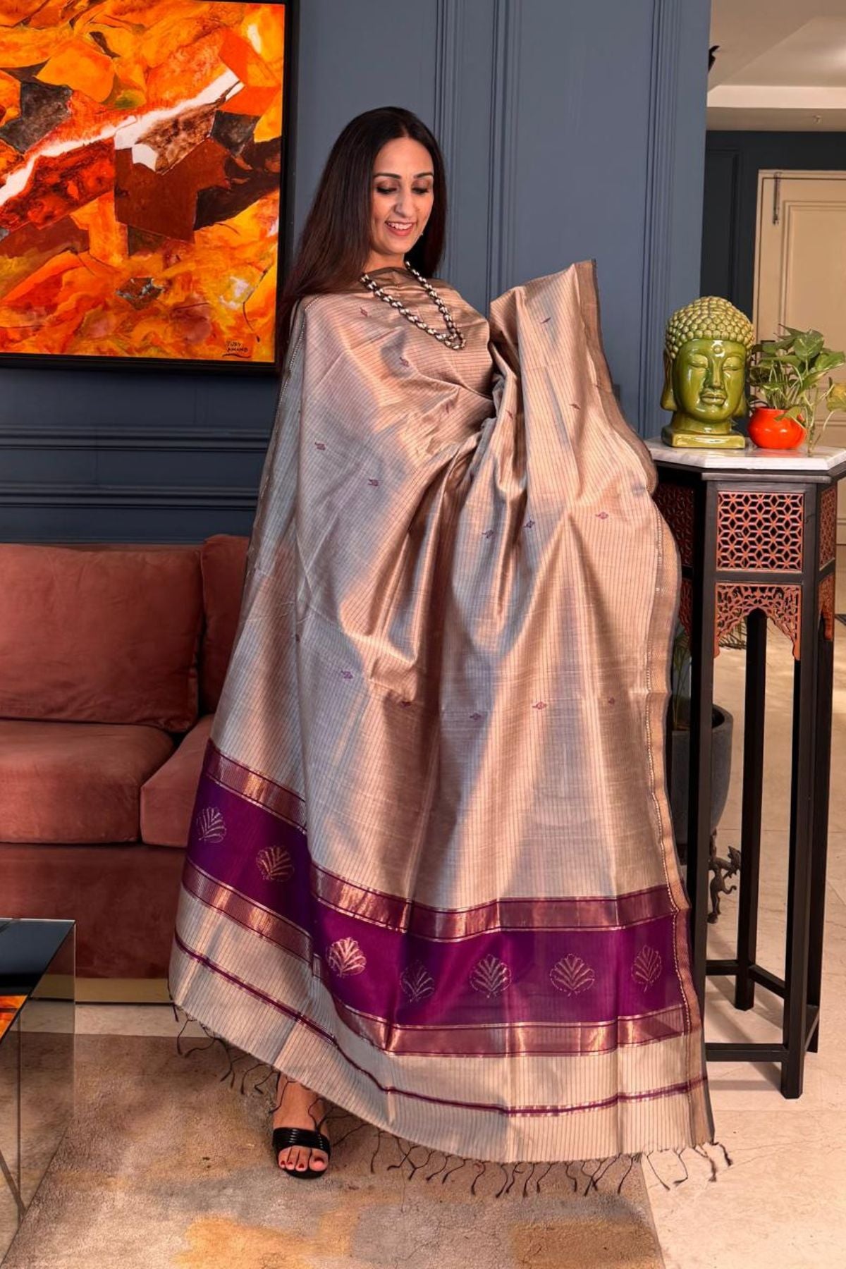 Handwoven Maheshwari silk kurta dupatta set